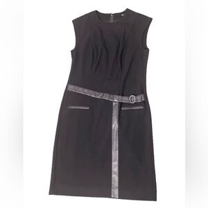 Worth Chic Dark Brown Preppy Shift Midi Dress Vegan Leather Trim